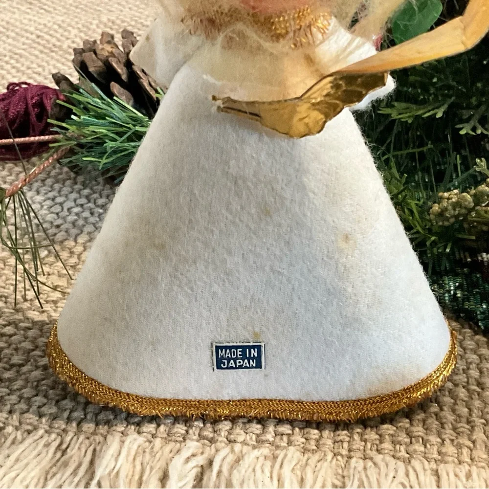 Vintage Lot of 2 Felt Christmas Angel Tree Toppers Japan MCM White Gold